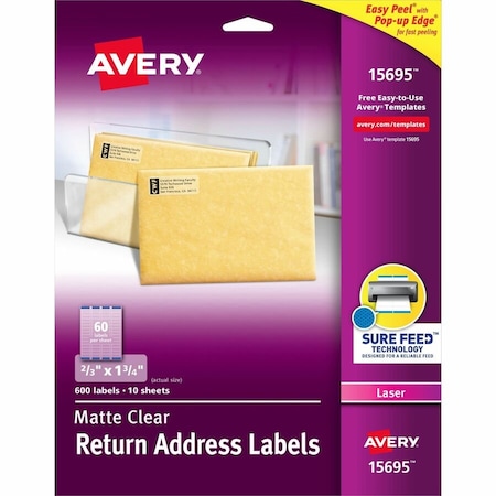 Avery Avery Easy Peel Laser Mailing Labels, 2/3 x 1-3/4, Clear, 600/Pack 15695