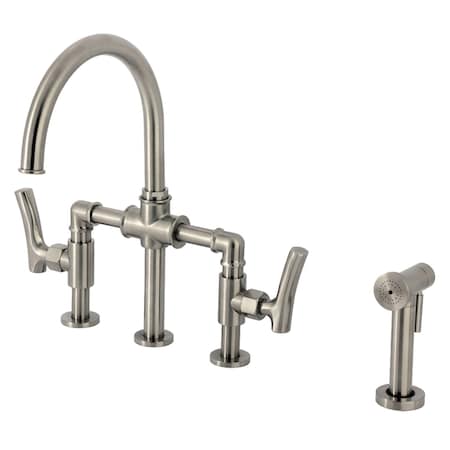 Kingston Brass Bridge Kitchen Faucet with Brass Sprayer, Brushed Nickel KS2338TKL