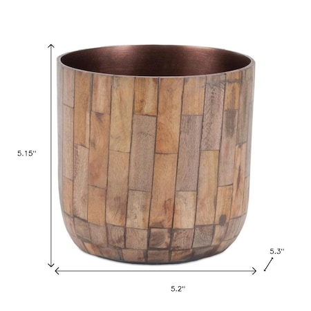 Homeroots Set of Two Brown Wood 1 Ounce Round Pot Planters 634286