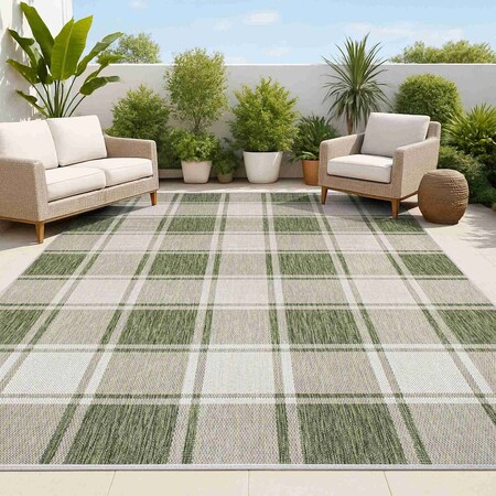 Jonathan Y Sabine Traditional Farmhouse Bold Gingham Green/Cream 4 ft. x 6 ft. Indoor/Outdoor Area Rug TSN203D-4