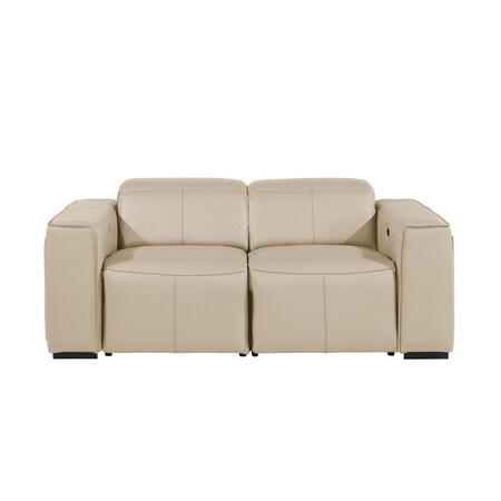 Homeroots 77in Cream and Brown Italian Leather Power Reclining Loveseat With Storage 720544