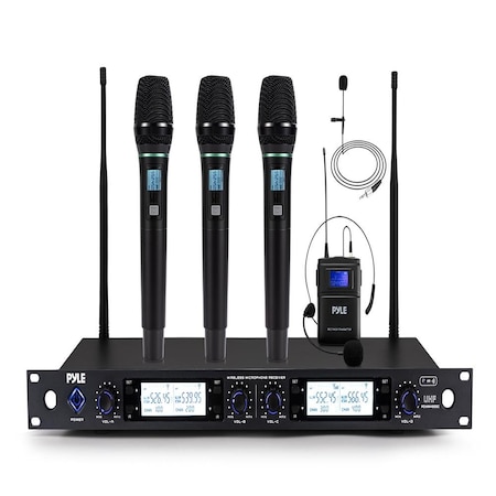 Pyle Wireless Microphone System with 4-Channel Receiver, Black PDWM4801