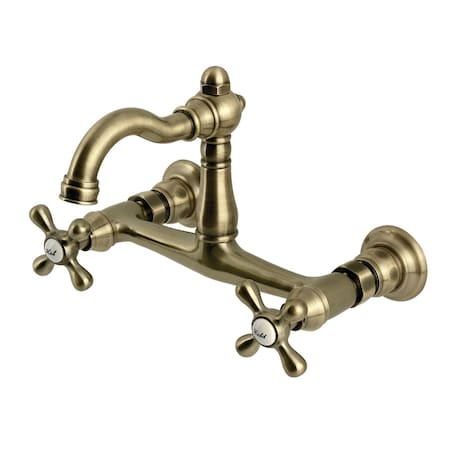 Kingston Brass Two-Handle Wall Mount Bridge Kitchen Faucet, Antique Brass KS3253AX