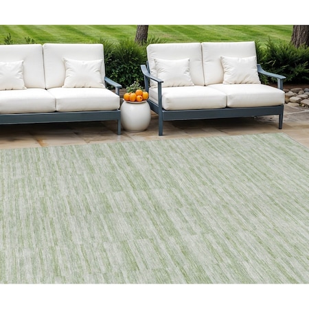 Homeroots 9' X 12' Sage And Green Striped Washable Indoor Outdoor Area Rug 587960