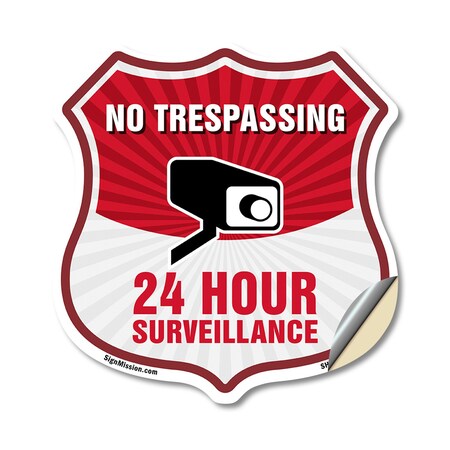 Signmission No Trespassing Shield Sign 24 Hour Surve, 12 Inch X 12 Inch, Vinyl Decal SHI-D-12-419