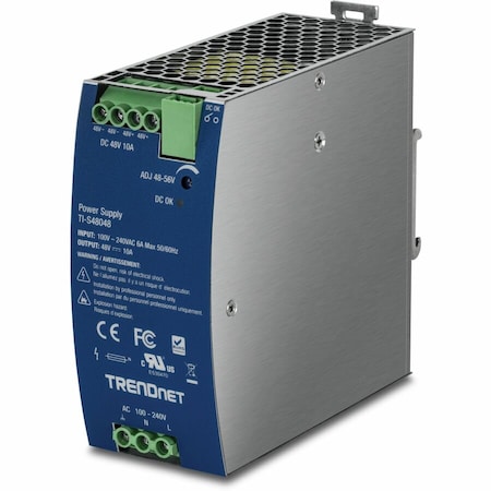 Trendnet 480W, 48V DC, 10A AC to DC DIN-Rail Power Supply with PFC Function, TI-S48048 TI-S48048