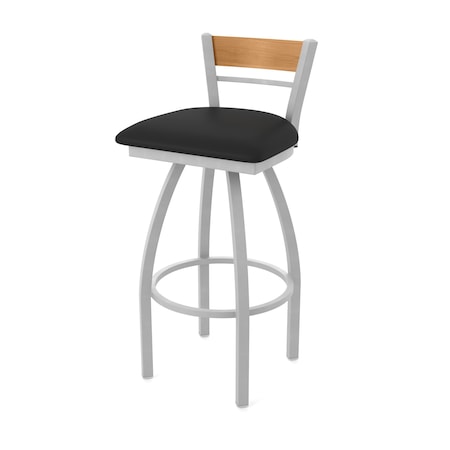 Holland Bar Stool Co Revelle 30in Swivel Bar Stool with Anodized Nickel Finish, Medium Back and Black Vinyl Seat 881