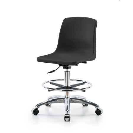 Blue Ridge Ergonomics Polypropylene Shell Chair Chrome - Medium Bench Height with Chrome Foot Ring & Casters in Black SMBCH-CR-CF-NBCC-BLK