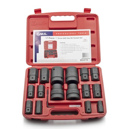 Genius Tools 17PC 1in Dr. SAE Hex Bit Socket Set BS-817H
