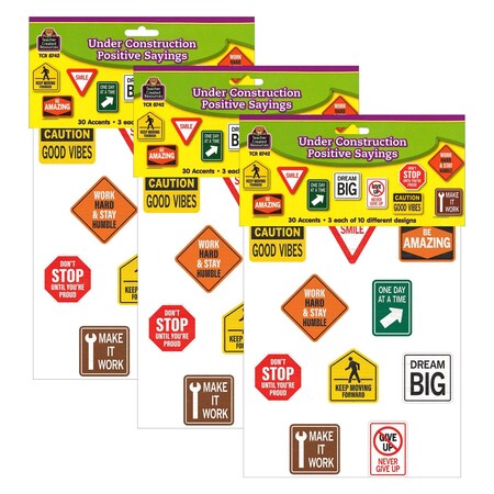 Teacher Created Resources Under Construction Positive Sayings Accents, 30-Piece Set, 3PK 8742