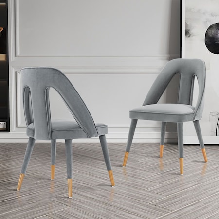 Manhattan Comfort Modern Neda Velvet Dining Chair in Grey, 2PK 2-DC081-GY