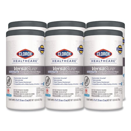 Clorox VersaSure Cleaner Disinfectant Wipes, 1-Ply, 6 x 5, Fragranced, White, 150 Wipes, PK6 31758