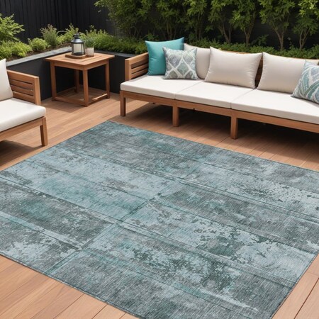 Homeroots 9' X 12' Teal Blue Charcoal And Gray Abstract Washable Indoor Outdoor Area Rug 618785