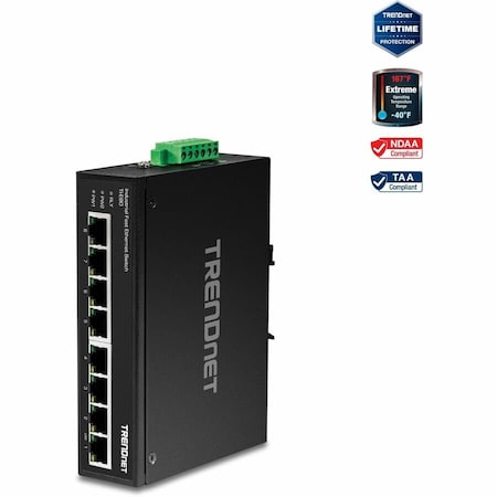 Trendnet 8-Port Industrial Fast Ethernet Din-Rail Switch 1.6Gbps Switching TI-E80