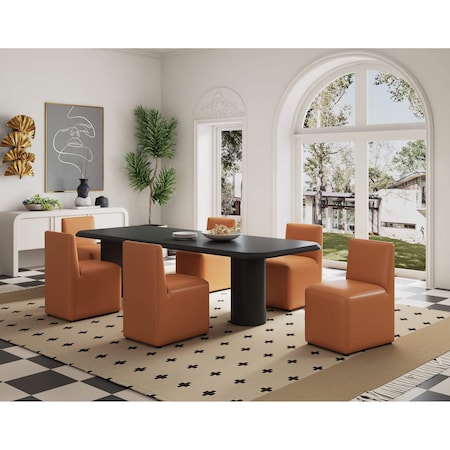 Manhattan Comfort Anna Square Faux Leather Dining Chair in Saddle - Set of 2 2-DC058-SA