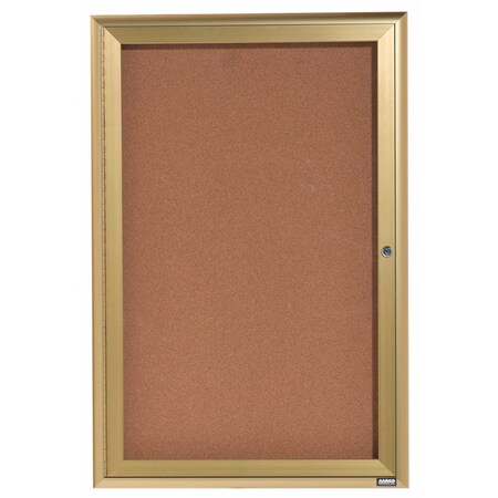 Aarco Enclosed Bulletin Board w/ Al Waterfall Style Frame, Gold, 36''Hx24''W WFC3624G