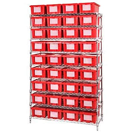 Global Industrial Chrome Wire Shelving With 36 6"H Nest and Stack Shipping Totes Red, 48x18x74 269013RD