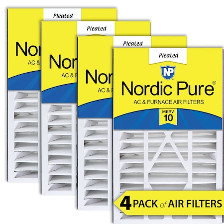Nordic Pure 16x25x5 Pleated Air Filter, High Capacity, Electrostatically Charged Synthetic Media, MERV 10, 4 PK 16x25x5ABM10-4