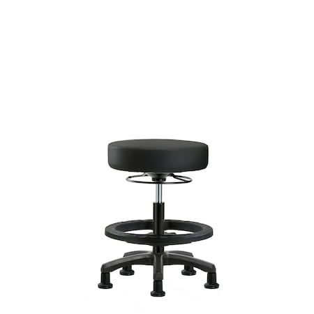 Blue Ridge Ergonomics Vinyl Mini-Stool-Medium Bench Height with Black Foot Ring & Stat Glides in Black Trailblazer Vinyl VMBMS-RG-BF-RG-8540