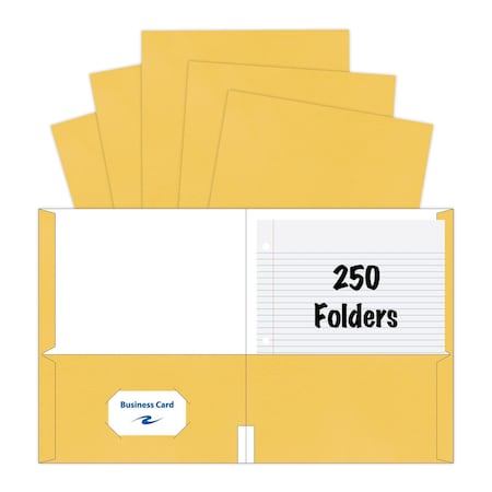 Roaring Spring Case of Gold Paper Pocket Folders, 11.75"x9.5", Twin Pockets hold 25 sheets each, 11 pt tag board, PK250 50121cs