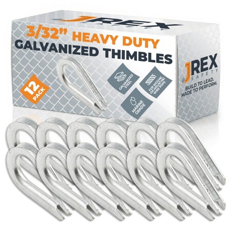 Jrex Safety Galvanized Steel Thimbles for Wire Rope - 3/32", 12PK GCT332-JR-12PK