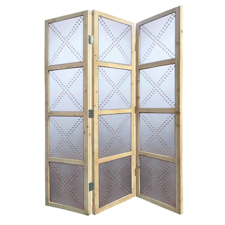 Homeroots 84" Silver Folding Three Panel Screen Room Divider 342746