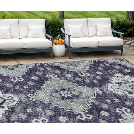 Homeroots 9' X 12' Purple Eggplant And Sage Medallion Washable Indoor Outdoor Area Rug 589018