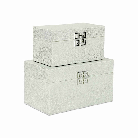 Homeroots Set of Two Silver And White Wood And Shagreen Box With Lid, 2PK 489360