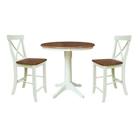 Whitewood Industries Rectangular Fixed Top Table W/ 2 Counter Height Stools, 36 in W, 35.9 in L, 36 in H, Parawood, 3 K79-36RT-27B-S6132-2
