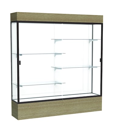 Ghent 80''H x 72''W x 16''D Reliant Driftwood Oak Display Case w/ White Back & Dark Bronze Frame 2176WB-BZ-DK