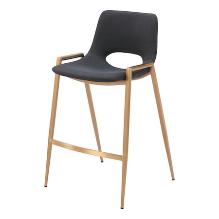 Homeroots Set of Two 26" Black And Gold Faux Leather And Steel Low Back Counter Height Bar Chairs 555658
