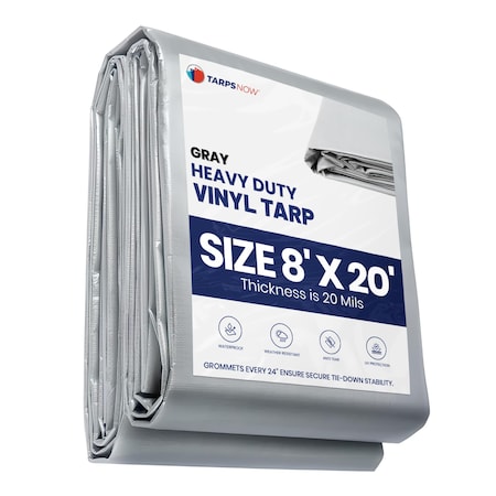 Tarps Now Heavy Duty Tarp, 8 ft x 20 ft, 20 Mil, Gray, Vinyl FSVC18G-0820
