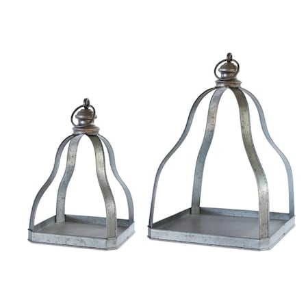 Homeroots Set of Two Gray Distressed Galvanized Metal Tabletop Lantern Candle Holders, 2PK 517594