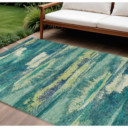 Homeroots 10' X 14' Emerald And Lime Green Abstract Washable Indoor Outdoor Area Rug 612502