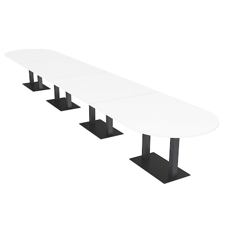 Skutchi Designs Racetrack Conference Table With Power Unit, 48 in W, 240 in L, White HAR-RAC-48X240-DOU.BK-W960-NA