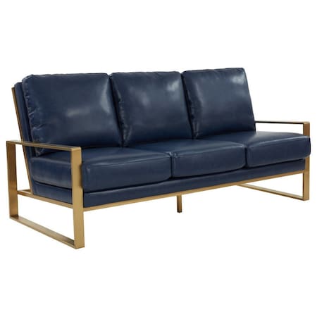 Leisuremod Jefferson Modern Design Leather Sofa with Gold Frame, Navy Blue JAG77NBU-L