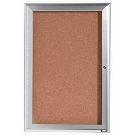 Aarco Enclosed Bulletin Board w/ Al Waterfall Style Frame, Silver, 36''Hx24''W WFC3624