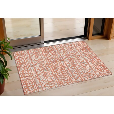 Homeroots 3' X 5' Coral And Ivory Southwestern Washable Indoor Outdoor Area Rug 594160