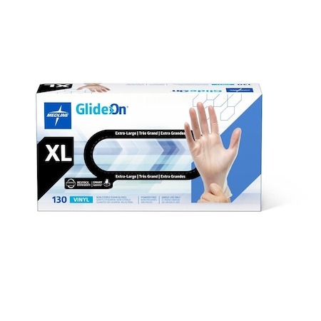 Medline Glide-On Powder-Free Vinyl Exam Gloves, Size XL, 1300PK GLIDE514