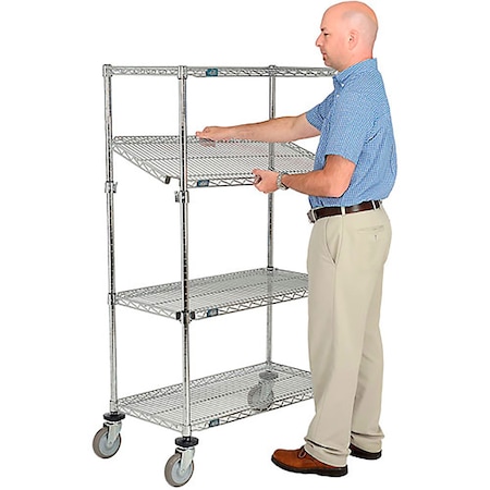Global Industrial Nexel 4 Shelf Truck, Chrome, 36"W x 18"D x 69"H, Polyurethane Casters, 4 Swivel 580558A