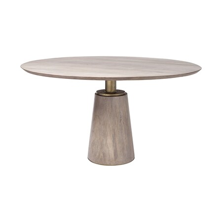 Homeroots 54" Brown And Gold Rounded Solid Wood And Metal Pedestal Base Dining Table 380485