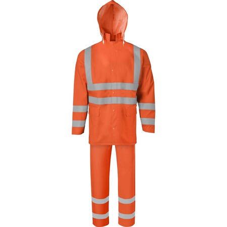 Ironwear 3 Piece Hi Vis Waterproof Reflective Rain Suit, Detachable Hood, Orange, 5X-Large 9200-O-ST-5XL