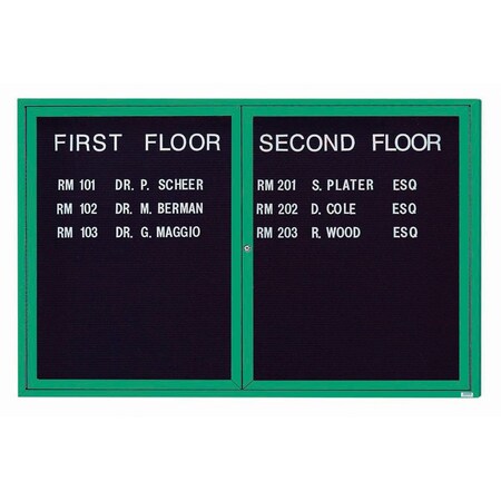 Aarco Enclosed Letter Board Directory w/ Powder Coated Green Aluminum Frame, 48''Hx72''W, 2 Doors ADC4872G