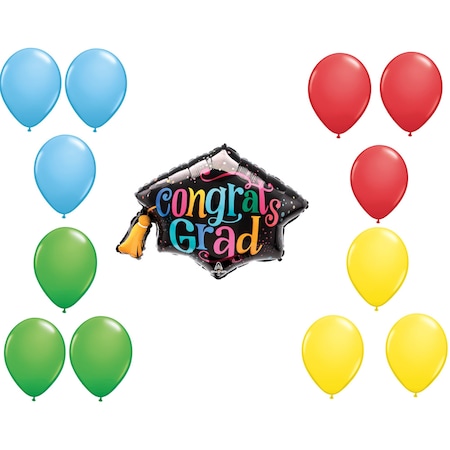 Loonballoon Graduation Grad Theme Balloon Set, 31 Inch Follow your Dreams Grad Cap Balloonand 12x Latex balloons 97256