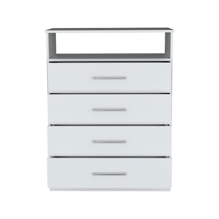 Homeroots 31" White Four Drawer Dresser With Open Shelf 544014