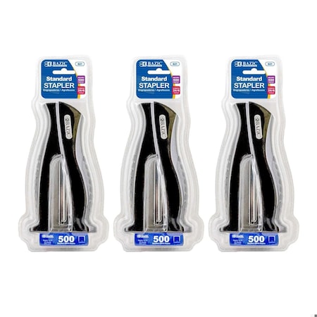 Bazic Products Stand-Up Standard, 26/6, Full Strip Stapler with 500 Staples, 3PK 621
