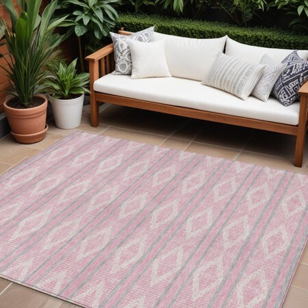 Homeroots 10' X 14' Pink Ivory And Gray Geometric Washable Indoor Outdoor Area Rug 599651