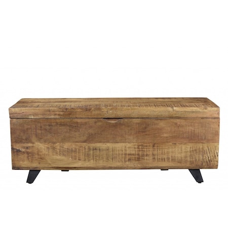 Homeroots 46in Brown and Black Distressed Solid Wood Storage Bench with Flip Top 489211
