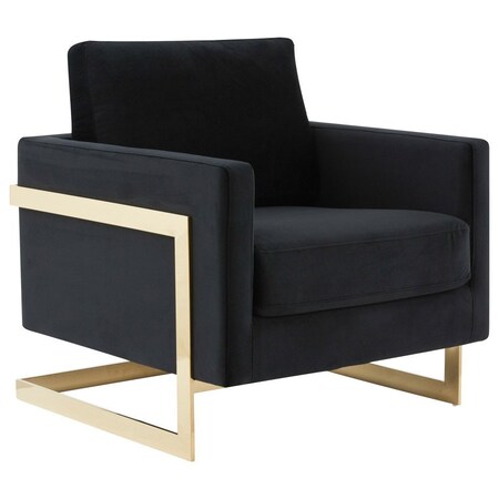 Leisuremod Lincoln Velvet Accent Armchair with Gold Frame, Midnight Black LA31BL