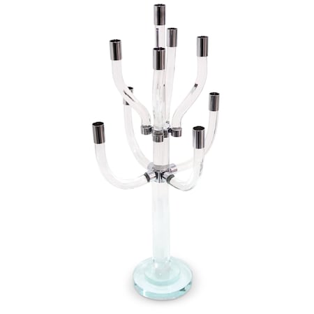 Homeroots 23" Clear And Silver Crystal Tabletop Candelabra Candle Holder 590252